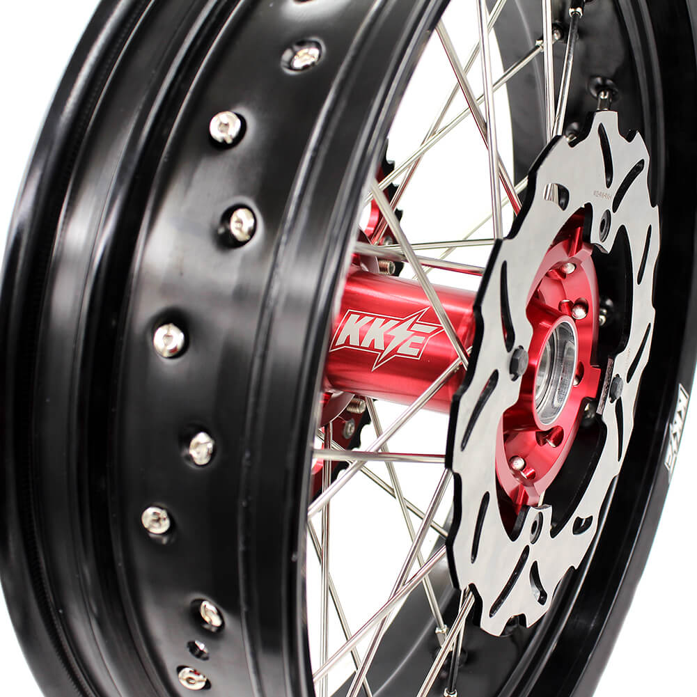 KKE 17 inch Supermoto Wheels Rims for HONDA XR650L 1993-2024 Red Hub Discs - Howling Moto