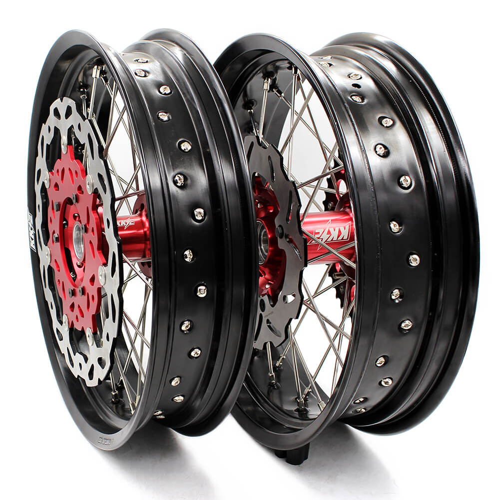 KKE 17 inch Supermoto Wheels Rims for HONDA XR650L 1993-2024 Red Hub Discs - Howling Moto