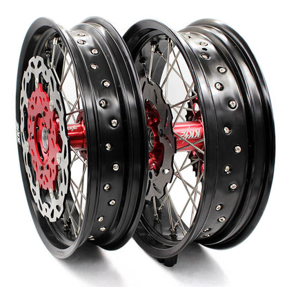 KKE 17 inch Supermoto Wheels Rims for HONDA XR650L 1993-2024 Red Hub Discs - Howling Moto