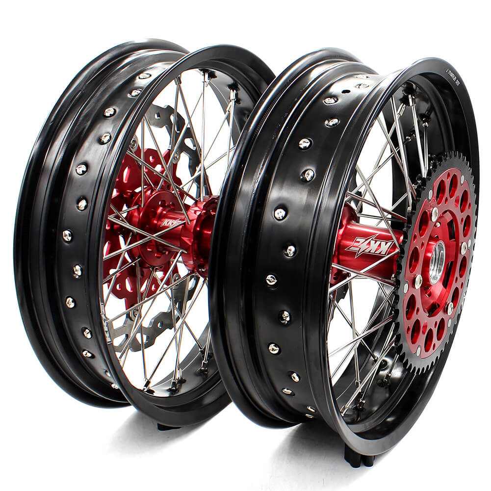 KKE 17 inch Supermoto Wheels Rims for HONDA XR650L 1993-2024 Red Hub Discs - Howling Moto