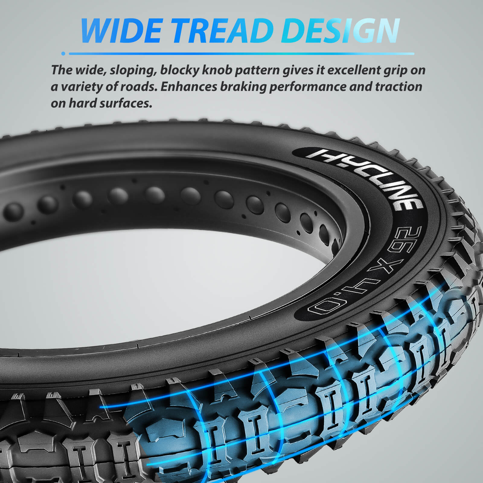 Hycline Bones Fat Bike Tire 20x4.0 for all-terrain e-bikes, rugged rubber tread suitable for fat tire and e-bike riding.