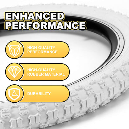 Pair of beige and white Hycline Bowlite bicycle tires, 16-inch size with 20x2.125-inch dimensions, mounted for display.