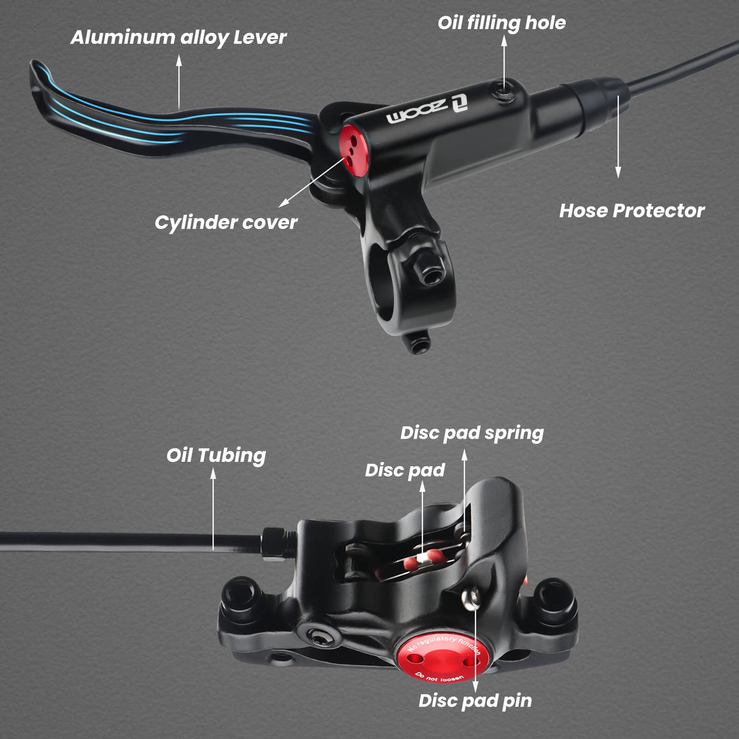 Hycline ZOOM HB-875E/876E right rear hydraulic disc brake for bikes, showing the detailed brake caliper and hydraulic components.
