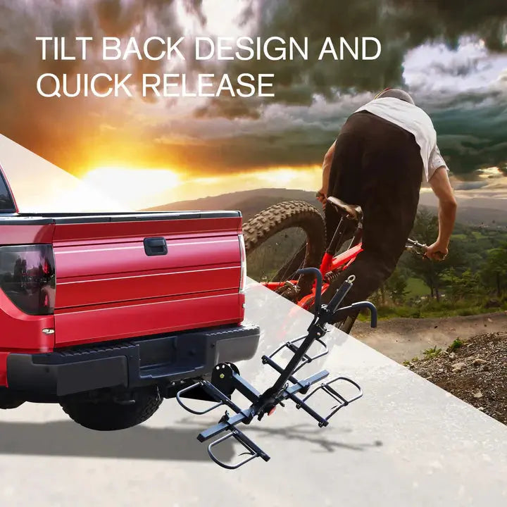 2-Bike Hitch Bike Rack, Folding Fat Tire Bike Carrier, 200 LBS, 2'' Receiver - Howling Moto