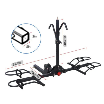 2-Bike Hitch Bike Rack, Folding Fat Tire Bike Carrier, 200 LBS, 2'' Receiver - Howling Moto