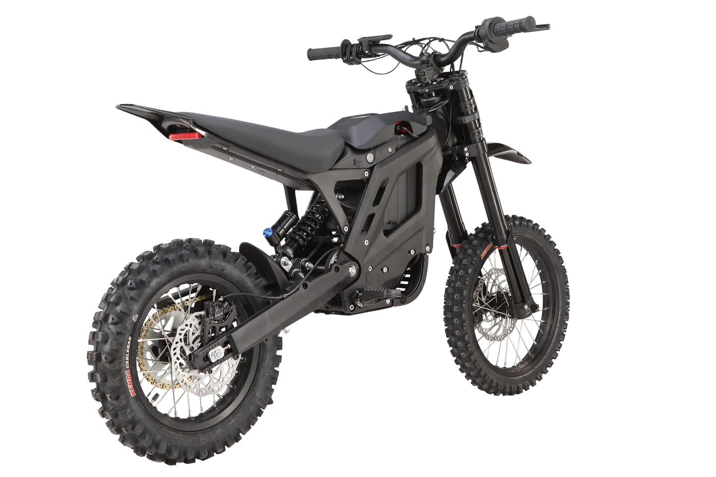 E Ride Pro Mini R electric dirt bike with 8KW peak power, 50MPH speed, 72V battery, shown outdoors with rugged terrain.