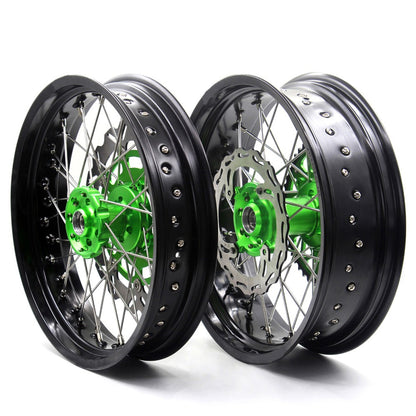 KKE 3.5/4.25*17inch For KAWASAKI KX250F KX450F 2006-2018 Supermoto Rims With Disc&Sprocket Green - Howling Moto