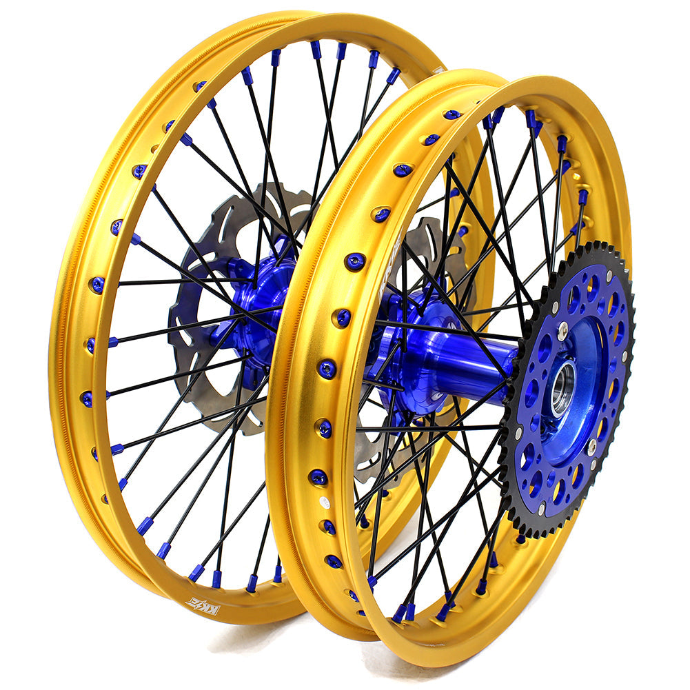 KKE 21"&19" Mx Dirtbike Cast Wheels For YAMAHA YZ125 YZ250 1999-2016 YZ250F YZ450F 2003-2015 Gold Rim Black Spokes With Disc - Howling Moto