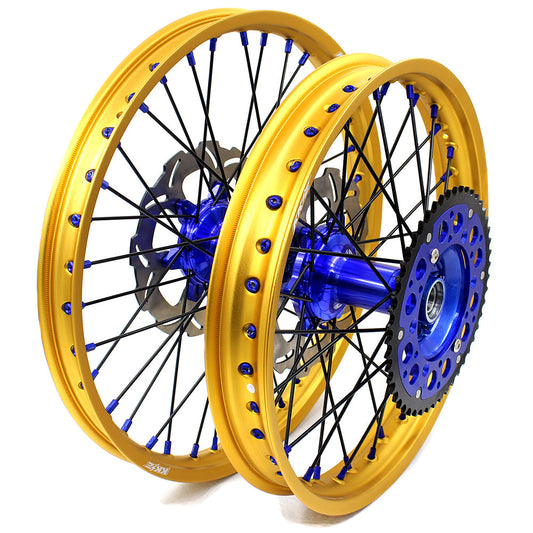 KKE 21"&19" Mx Dirtbike Cast Wheels For YAMAHA YZ125 YZ250 1999-2016 YZ250F YZ450F 2003-2015 Gold Rim Black Spokes With Disc - Howling Moto