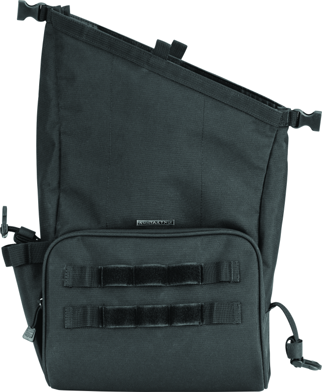 Kuryakyn Hoodrat Universal Swingarm Bag for powersports equipment, black storage bag attached to motorcycle swingarm.