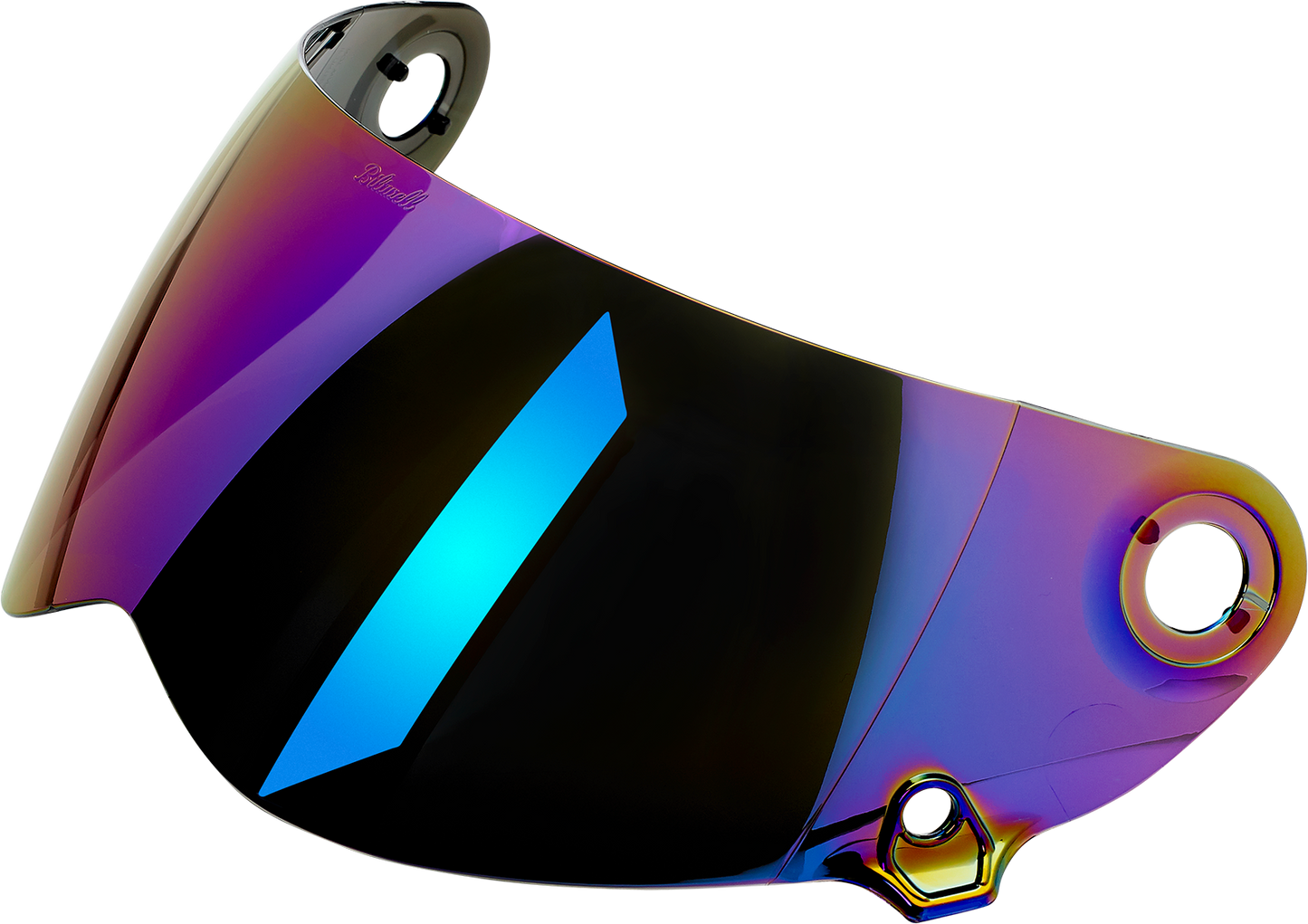 BILTWELL Lane Splitter Gen 2 motorcycle helmet shield with rainbow mirror finish, designed for Bill's Exhausts helmet parts.