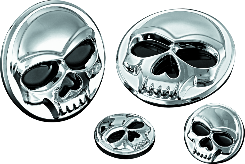 Kuryakyn chrome zombie medallions, 1-inch diameter replacement components for motorcycle customization.