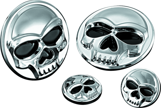 Kuryakyn chrome zombie medallions, 1-inch diameter replacement components for motorcycle customization.