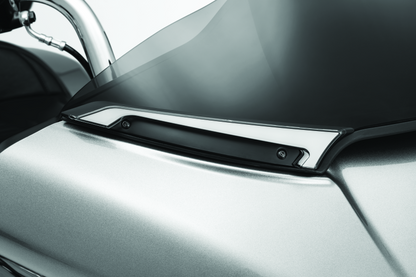 Kuryakyn Tracer Windshield Trim Lights in black with diffused LED lighting on a 2015+ Road Glide motorcycle.