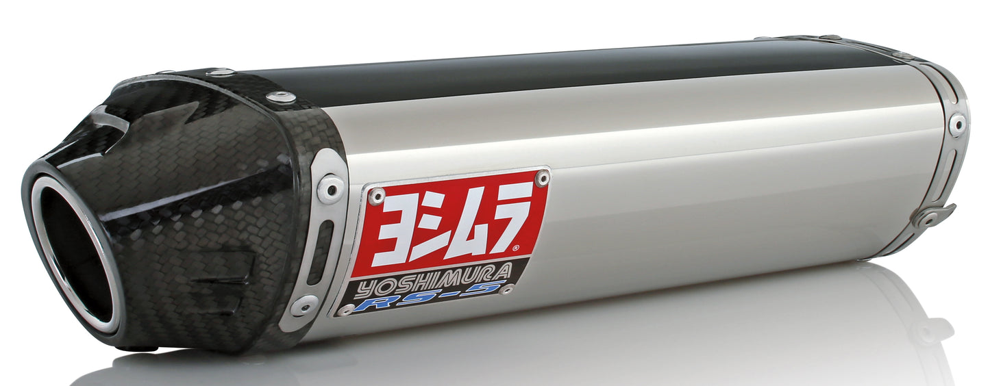YOSHIMURA RS-5 Slip-On SS/SS CF exhaust system for UTVs, showing the stainless steel and carbon fiber construction.