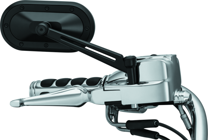 Kuryakyn Heavy Industry motorcycle mirrors in black with 6-inch stems, designed for Harley-Davidson and powersports bikes.