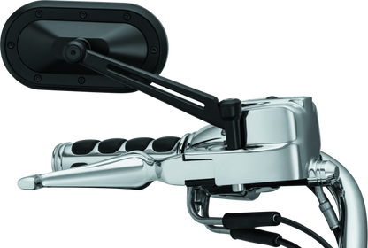 Kuryakyn Heavy Industry motorcycle mirrors in black with 6-inch stems, designed for Harley-Davidson and powersports bikes.