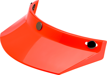 Orange BILTWELL Moto 3-Snap Visor for helmets, designed for Bill's Exhausts motorcycle helmets, showing the visor attached.