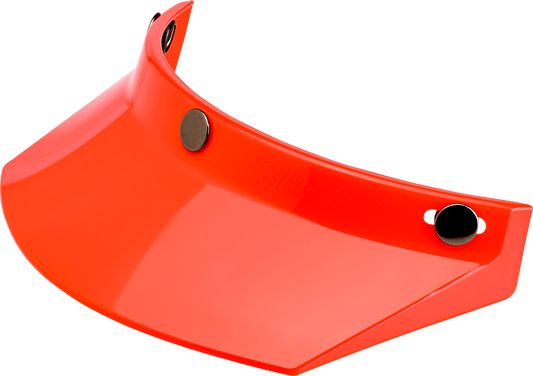 Orange BILTWELL Moto 3-Snap Visor for helmets, designed for Bill's Exhausts motorcycle helmets, showing the visor attached.