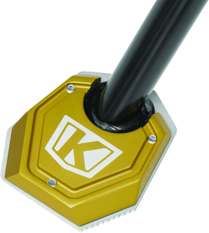 Kuryakyn Lodestar Kickstand Shoe for BMW R1200GS with tire bead breaking tool, enhancing stability and ease of bike maintenance