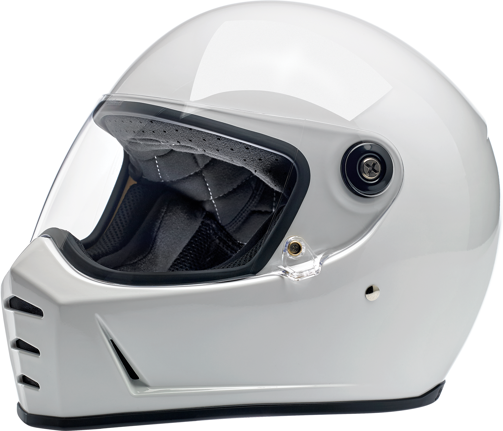 Gloss white BILTWELL Lane Splitter helmet in XL size, featuring a sleek, aerodynamic motorcycle helmet design.