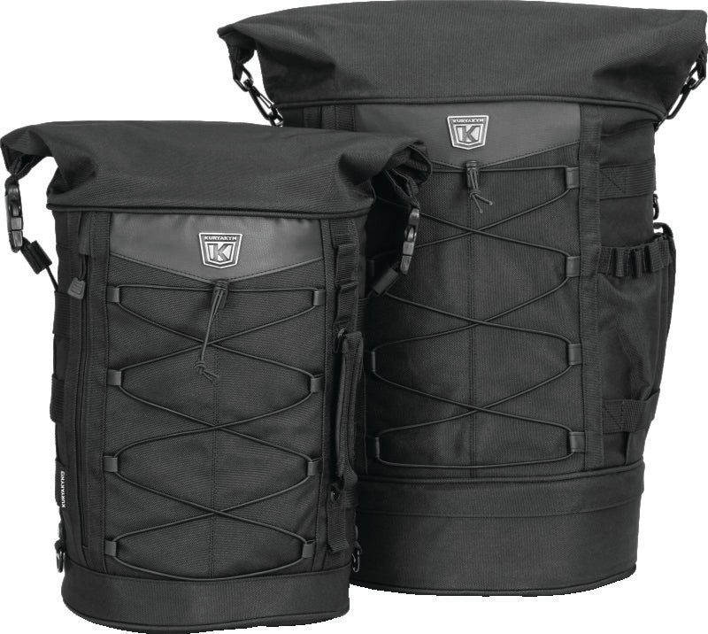 Kuryakyn Momentum Freeloader Duffle for Powersports mounted on a sissy bar, showing durable nylon material and quick-mount design.