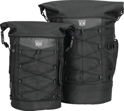 Kuryakyn Momentum Freeloader Duffle for Powersports mounted on a sissy bar, showing durable nylon material and quick-mount design.