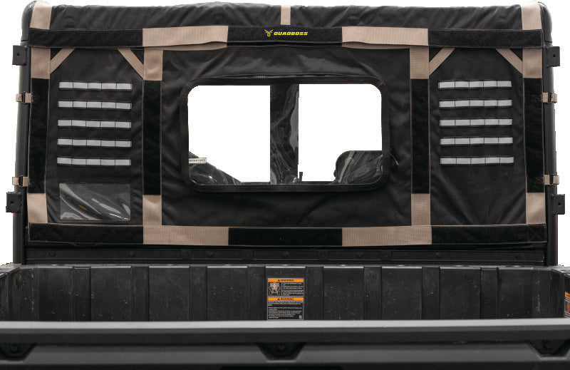 Polycarbonate rear window for Polaris Ranger XP and Crew models by QuadBoss, durable and transparent for added protection.