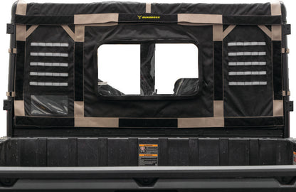 Polycarbonate rear window for Polaris Ranger XP and Crew models by QuadBoss, durable and transparent for added protection.
