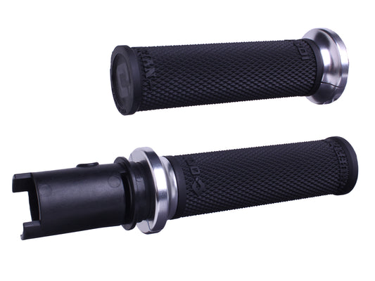 ODI Lock On Hart Luck full waffle grip for CVO motorcycle, black and silver, designed for 2023-2024 models.
