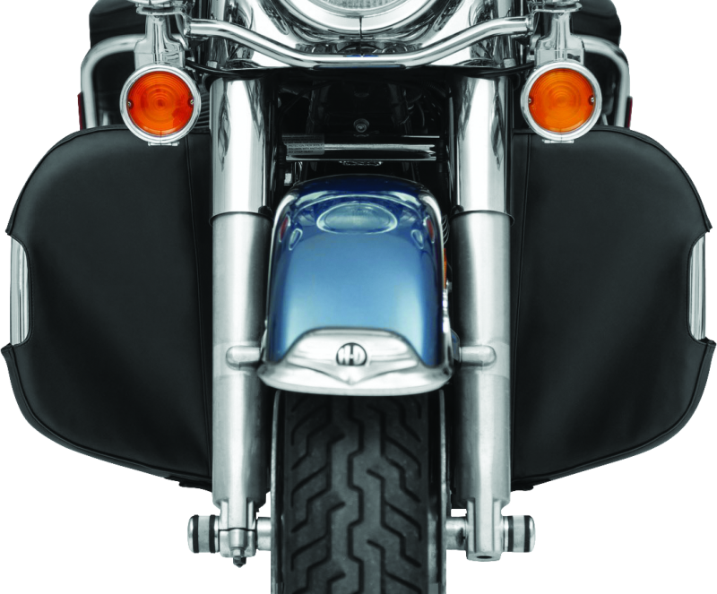Kuryakyn Engine Guard Chaps for Harley Davidson 2008-2009, model 5266, showing black leather protective covers on engine guard.