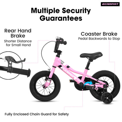 Hycline Ecarpat 16-inch kids' bicycle with training wheels, blue frame and black tires, suitable for young children learning to ride.