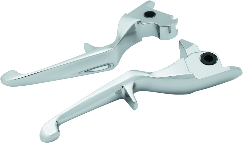 Chrome Kuryakyn Trigger Levers for 2014-2016 Harley-Davidson Touring motorcycles, showing close-up of polished finish and ergonomic design.