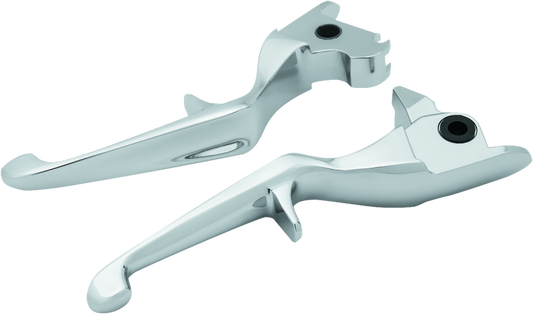 Chrome Kuryakyn Trigger Levers for 2014-2016 Harley-Davidson Touring motorcycles, showing close-up of polished finish and ergonomic design.