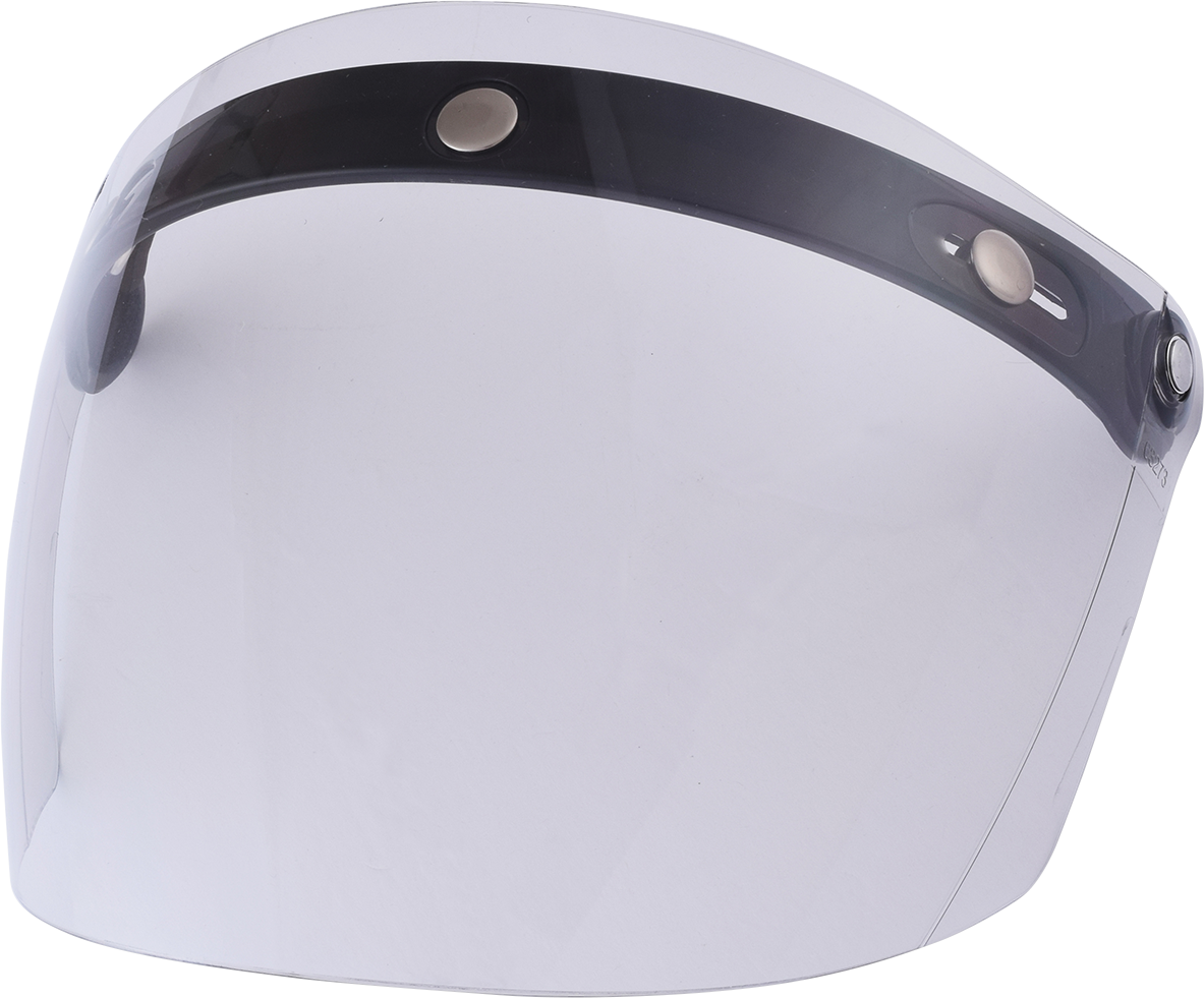 Clear AFX 3-Snap Flip Shield for helmets, flat design, compatible with Bill's Exhausts helmet parts, shown in the image.