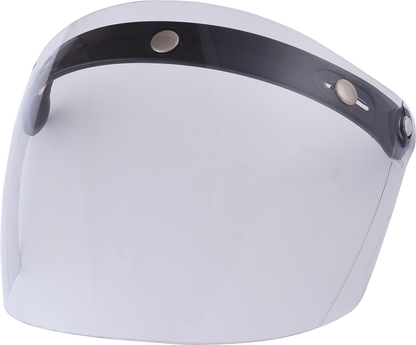 Clear AFX 3-Snap Flip Shield for helmets, flat design, compatible with Bill's Exhausts helmet parts, shown in the image.