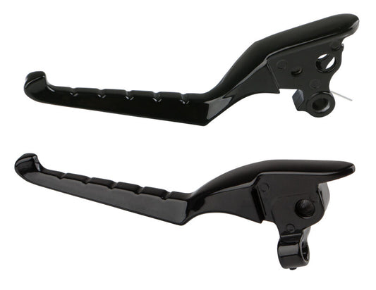 Kuryakyn Enygma Levers for 2021-2025 touring bikes in gloss black, showcasing sleek motorcycle handlebar lever design.