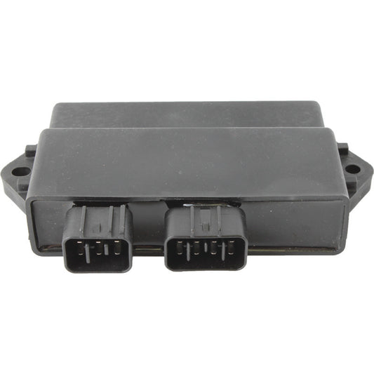 QuadBoss high-performance CDI box for Yamaha YFM350 Warrior (97-01), part 495757, shown installed on the ATV engine.
