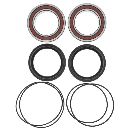 QuadBoss Yamaha YFZ450R rear ATV wheel bearing and seal kit, showing metal bearing and rubber seal components.