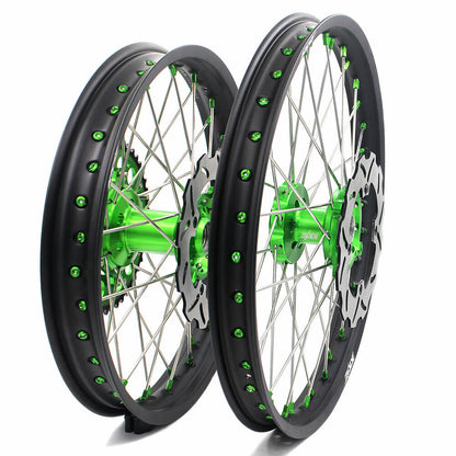 KKE 21 & 19 MX Wheels for Kawasaki KX125 KX250 KX250F KX450F Green Nipple