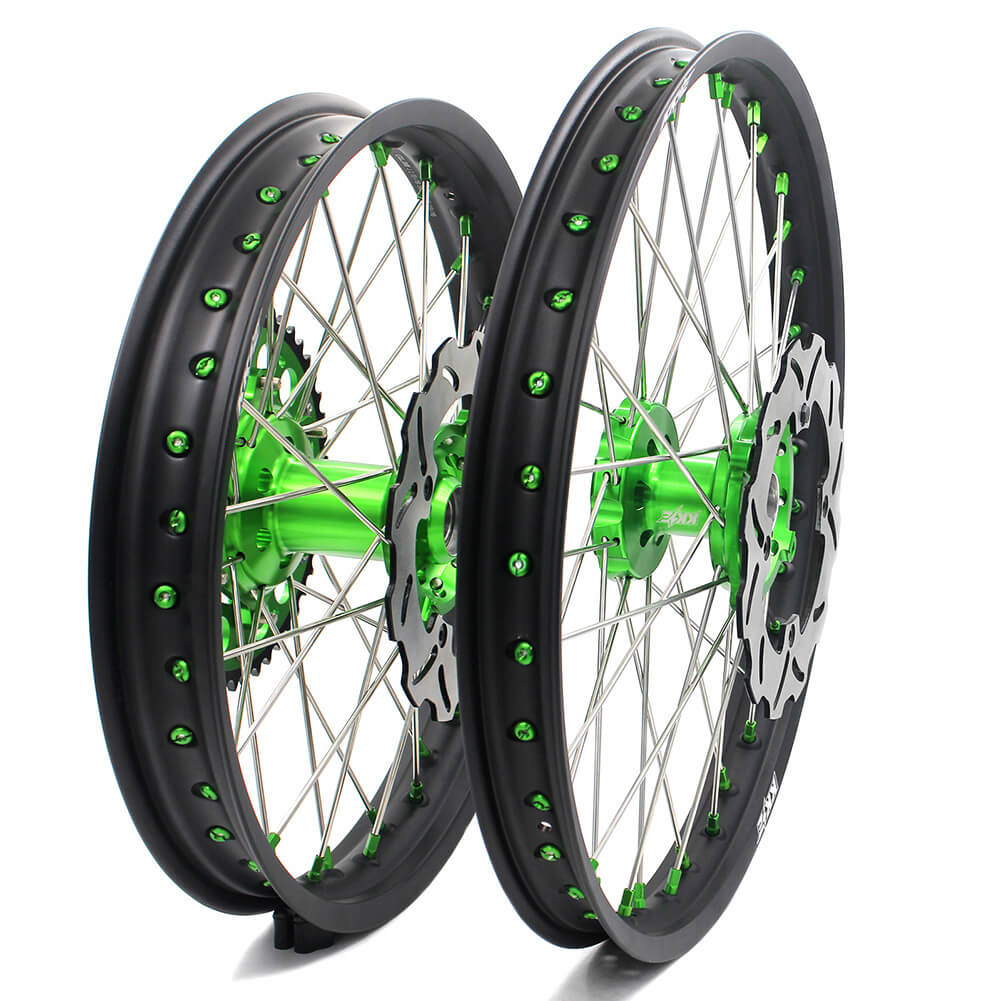 KKE 21 & 19 MX Wheels for Kawasaki KX250F 2019 and 2021 Green Nipple(2020 Excluded) - Howling Moto