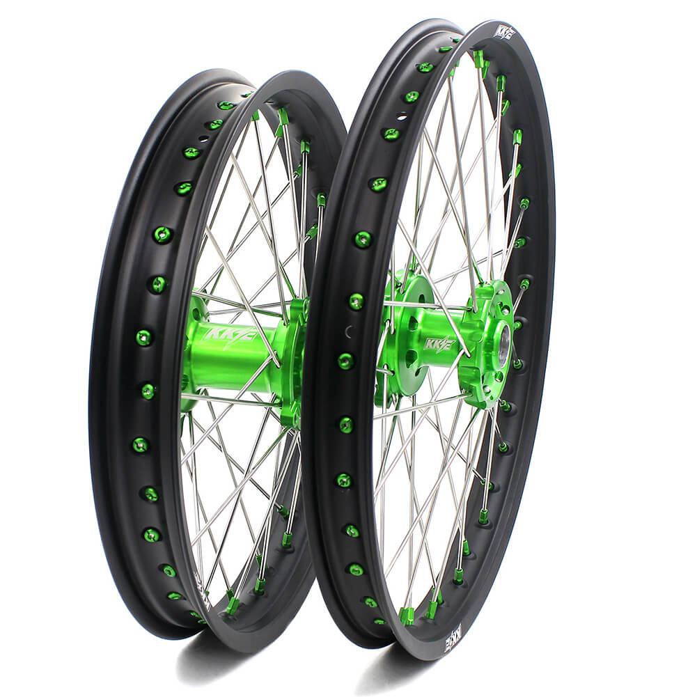 KKE 21 & 19 MX Wheels for Kawasaki KX250F 2019 and 2021 Green Nipple(2020 Excluded) - Howling Moto