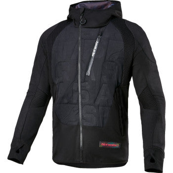 Black ALPINESTARS MSE Hybrid Hooded Jacket in XL with front zipper and hood, featuring sporty design and logo details.