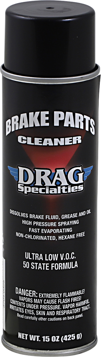 DRAG SPECIALTIES Brake Parts Cleaner aerosol can, 15 oz, for cleaning motorcycle and vehicle brake components.