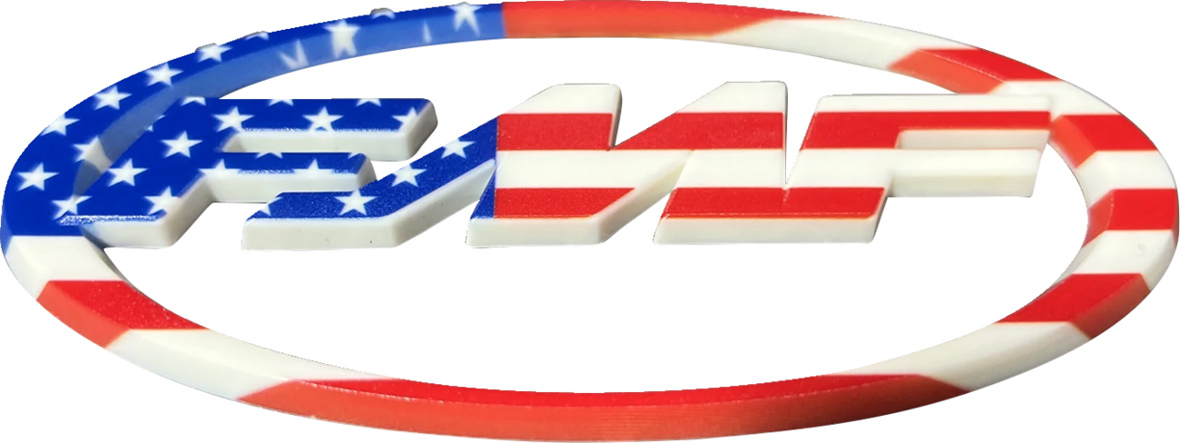 FMF Decal Sticker Pack featuring USA-themed stickers, includes three FMF decals with bold red, white, and blue designs.