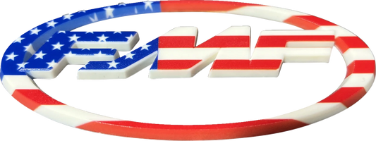 FMF Decal Sticker Pack featuring USA-themed stickers, includes three FMF decals with bold red, white, and blue designs.