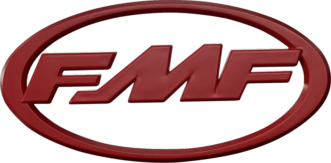 Red FMF 3Decal sticker featuring the FMF logo, designed for motorcycle or vehicle decoration, shown on a white background.