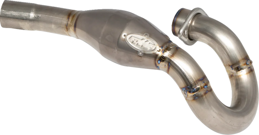 FMF SX MegaBomb titanium header for closed course competition motorcycle, featuring a sleek metallic finish and performance design.