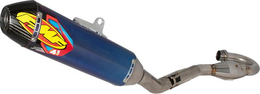 FMF Factory 4.1 RCT Titanium exhaust system with carbon end cap for motorcycles, showcasing the sleek titanium finish and exhaust pipe