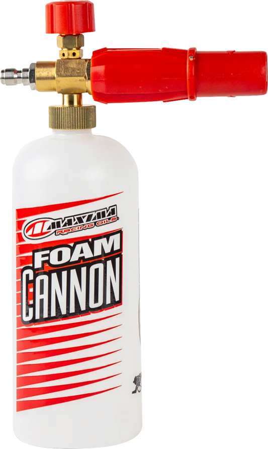 MAXIMA RACING OIL 32 oz pressure washer foam cannon attachment showing the foam spray nozzle and hose connection.